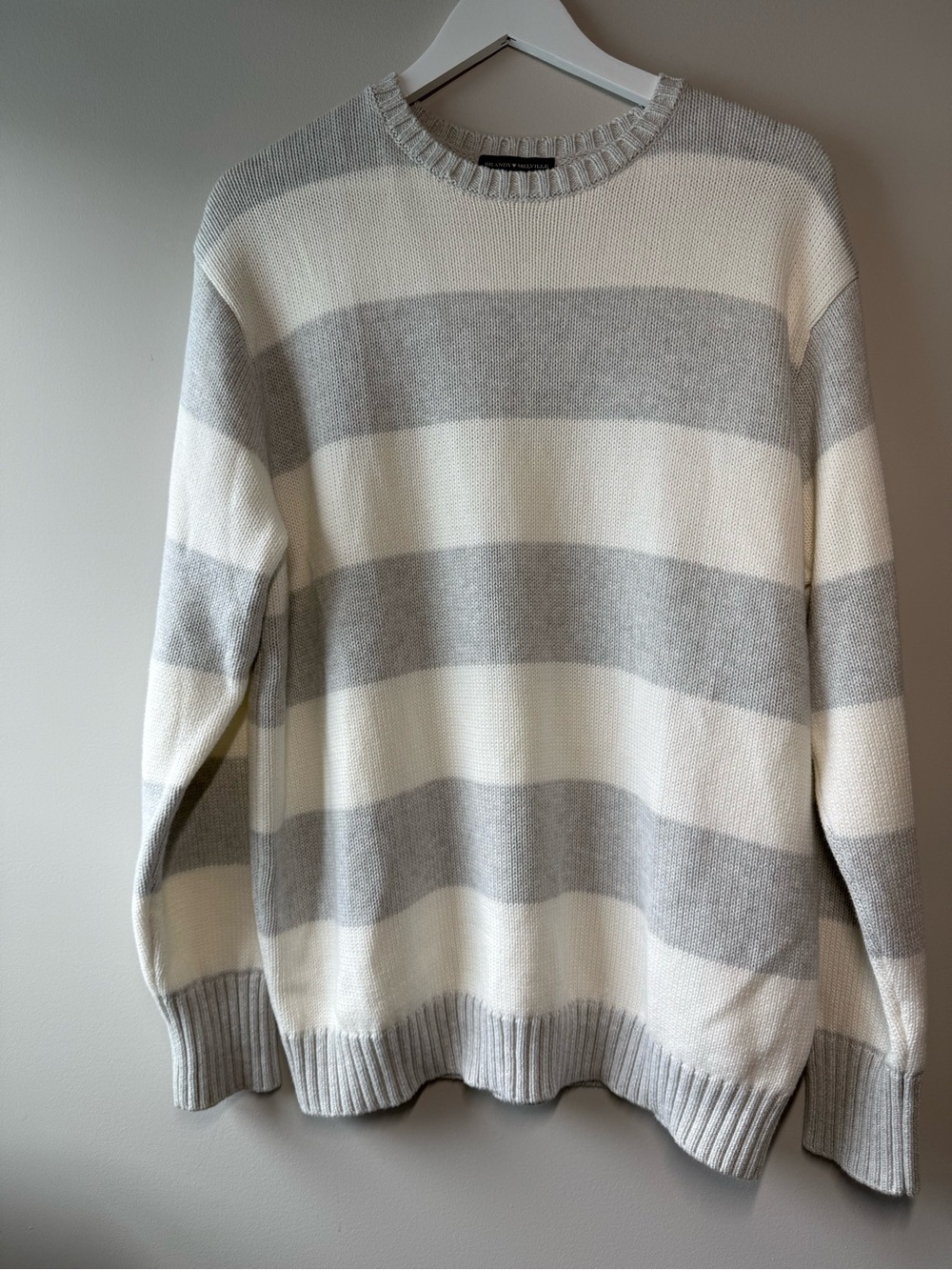 Brandy Melville Gray & White Striped Oversized Cotton Sweater One Size